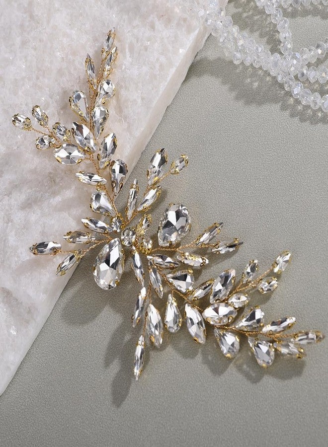 Rumtock Vintage Crystal Gold Headband Wedding Bridal Bridesmaid Side Headpiece Handmade Hair Accessories (Gold) - Image 1